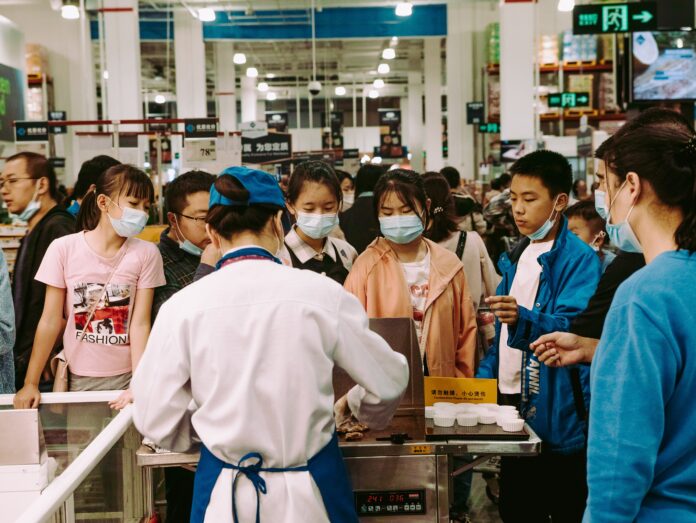 Scene inside a Sam's club during the 2020 Covid-19 pandemic in Shenzhen, China.