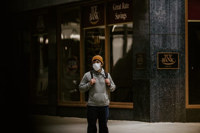 face mask wearing street walking